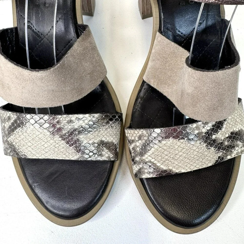 Hispanitas Sandals Size 10 Bronze Snakeskin Slingback Block Heel Platform Shoes